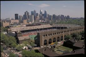 Reference photo of Franklin Field in Philadelphia with the city skyline behind it