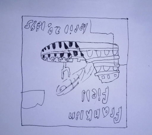 Hand-drawn initial concept sketch for the Franklin Field plaque design